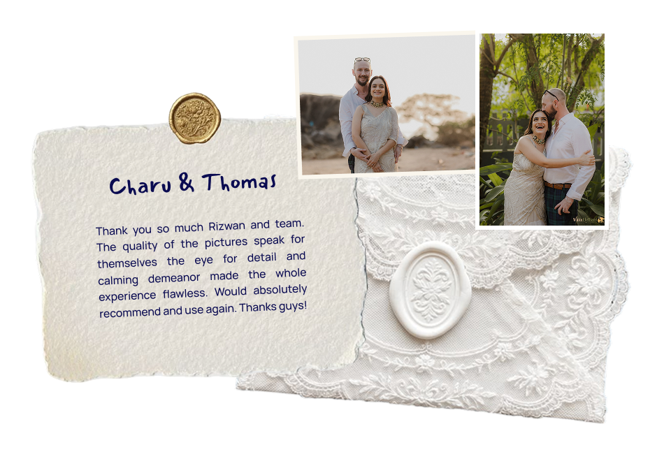 Wedding testimonial letter from Charu and Thomas for White Elefhant Studios